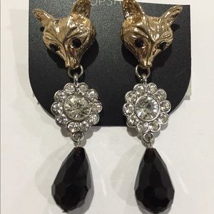 Topshop Freedom Fox Black Crystal Drop Earrings